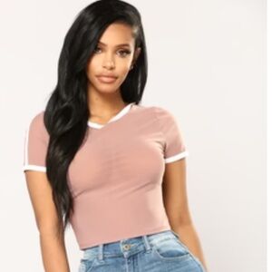Mesh Crop Top - Mauve/White Size Small